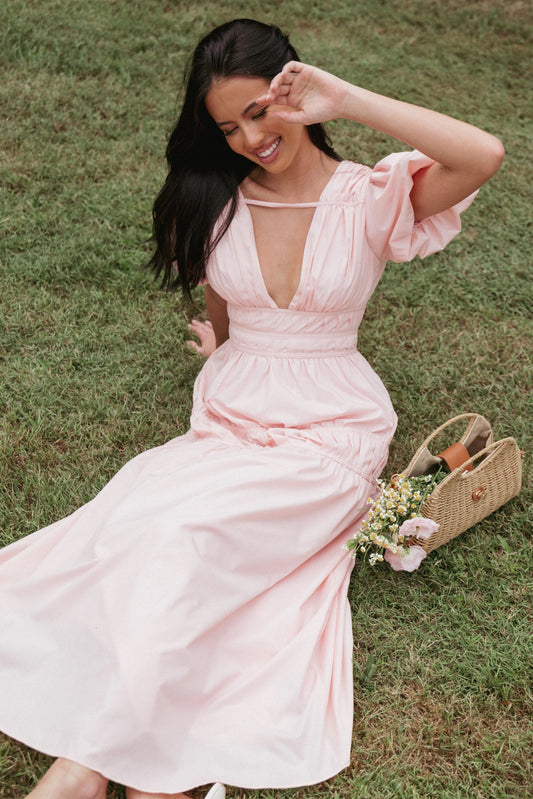 Amara Puff-Sleeve Tiered Midi